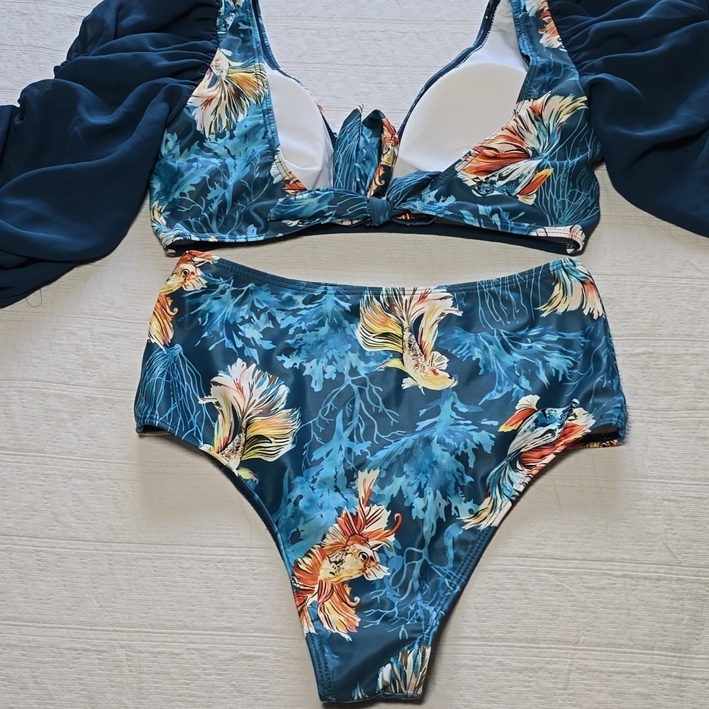 Sporlike Women Ruffle High Waist Swimsuit Two Pieces Push Up Tropical Print - Picture 10 of 11
